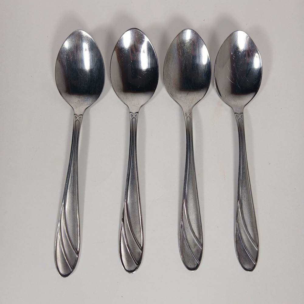 (4) Cambridge Medina Teaspoon Stainless Steel Silverware Glossy Satin Frosted